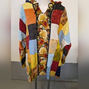 Vintage Original Handmade Oversized Sluchy Bohemian Patchwork Hooded Jacket XL